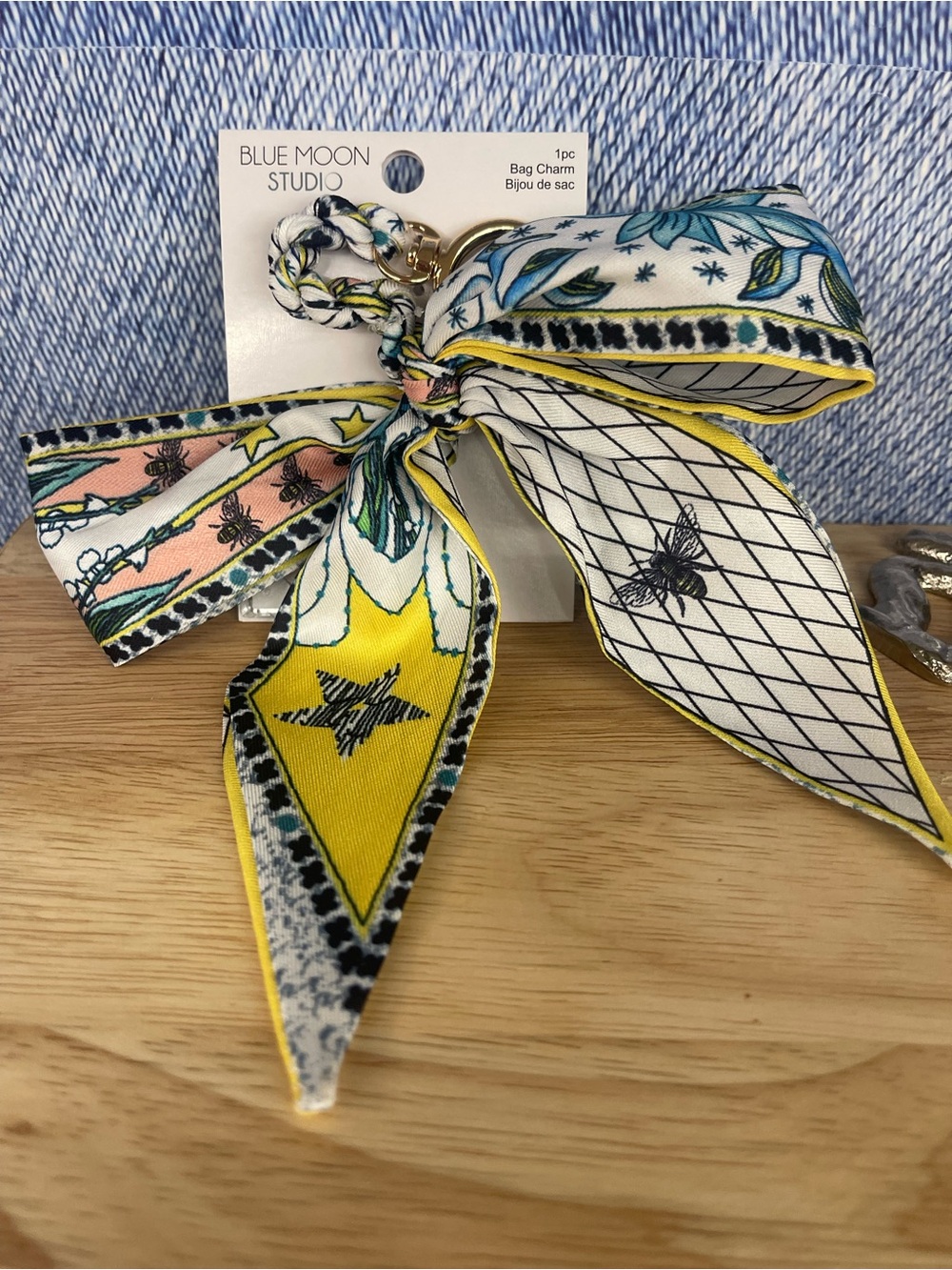 Blue Moon Studio Printed Bow Bag Charm in Yellow, White, Pink, Teal